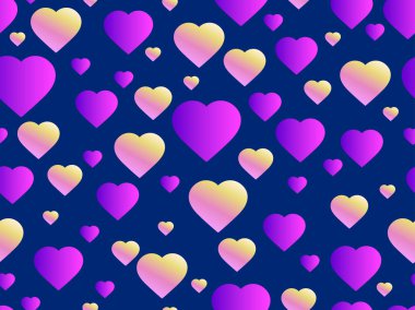 Kalpleri ile Seamless modeli. Sevgililer günün kutlu olsun, 14 Şubat. Gradyan ile parlak kupa. Vektör çizim