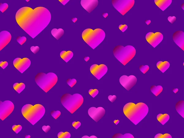 Hearts Seamless Pattern Purple Gradient Futuristic Modern Trend Vector Illustration — Stock Vector