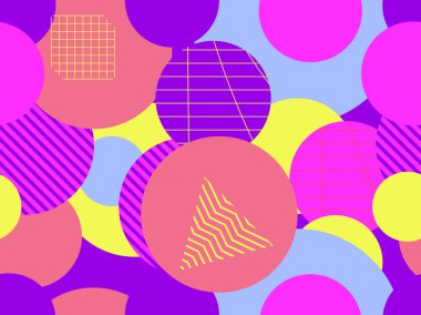 Daireler ile Seamless modeli. Fütürizm retro arka plan stili 1980'lerde olarak. Retrowave. Vektör çizim