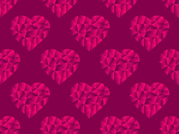 Polygonal Hearts Seamless Pattern Red Color Happy Valentine Day 14Th — Stock Vector