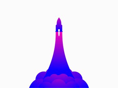 Roket fırlatma, uzay aracının uzaya uçan. Modern eğilim fütürizm ve gradyan. Vektör çizim