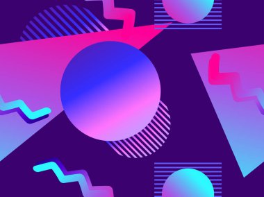 Degrade şekilleri ile geometrik seamless modeli. Zine kültür arka plan. Retrowave. Vektör çizim