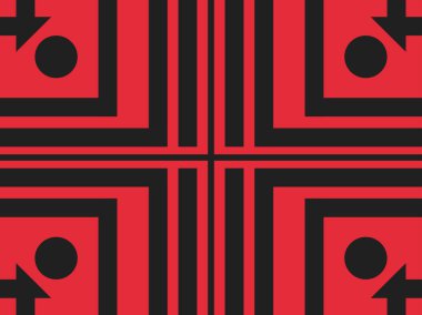 Kırmızı soyut geometrik seamless modeli. Basit çizgiler siyah. Vektör çizim