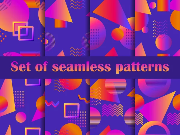 Futurism Seamless Pattern Set Liquid Shape Style 80S Synthwave Retro — Stock Vector