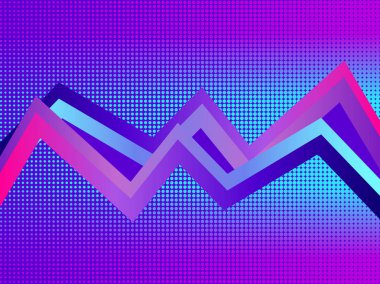 Retro fütürizm arka plan. Pop art noktalar mor noktalı gradyan, resim ile. Synthwave. Retrowave. Vektör çizim