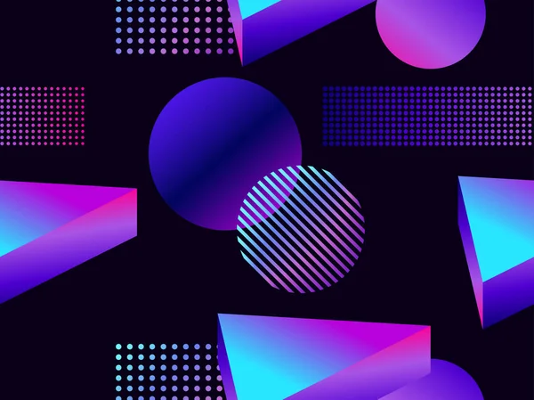 幾何学図形を未来的なシームレス パターン 紫のトーンでグラデーション アイソ メトリック形状 Synthwave レトロな背景 Retrowave ベクトル図 — ストックベクタ
