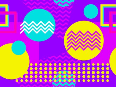 Memphis seamless modeli. Geometrik öğeleri memphis 80'li yılların tarzında. Puan ve noktalı çizgiler. Zine kültür renkler. Vektör çizim