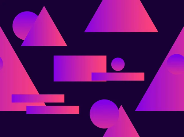 Nahtloses Muster mit geometrischen Objekten und bunten Farbverläufen im Retro-Stil. Vektorillustration — Stockvektor