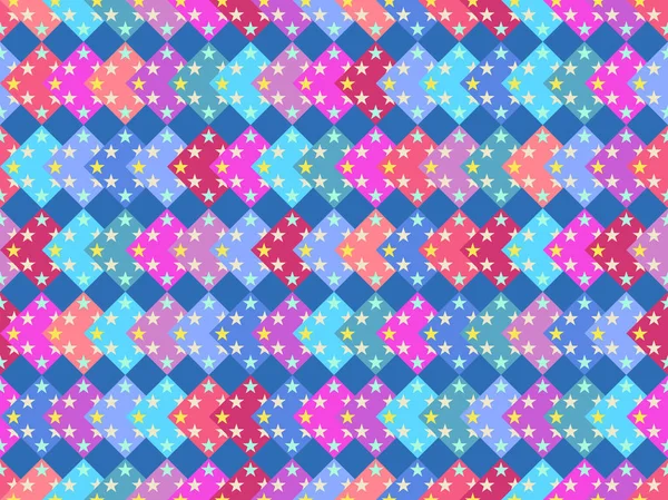 Безшовний візерунок з різнокольоровими квадратами та зірками. Барвистий фон. Векторні ілюстрації — стоковий вектор
