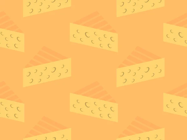 Triangular pedaço de queijo sem costura padrão. Fatia de queijo com buracos. Ilustração vetorial —  Vetores de Stock