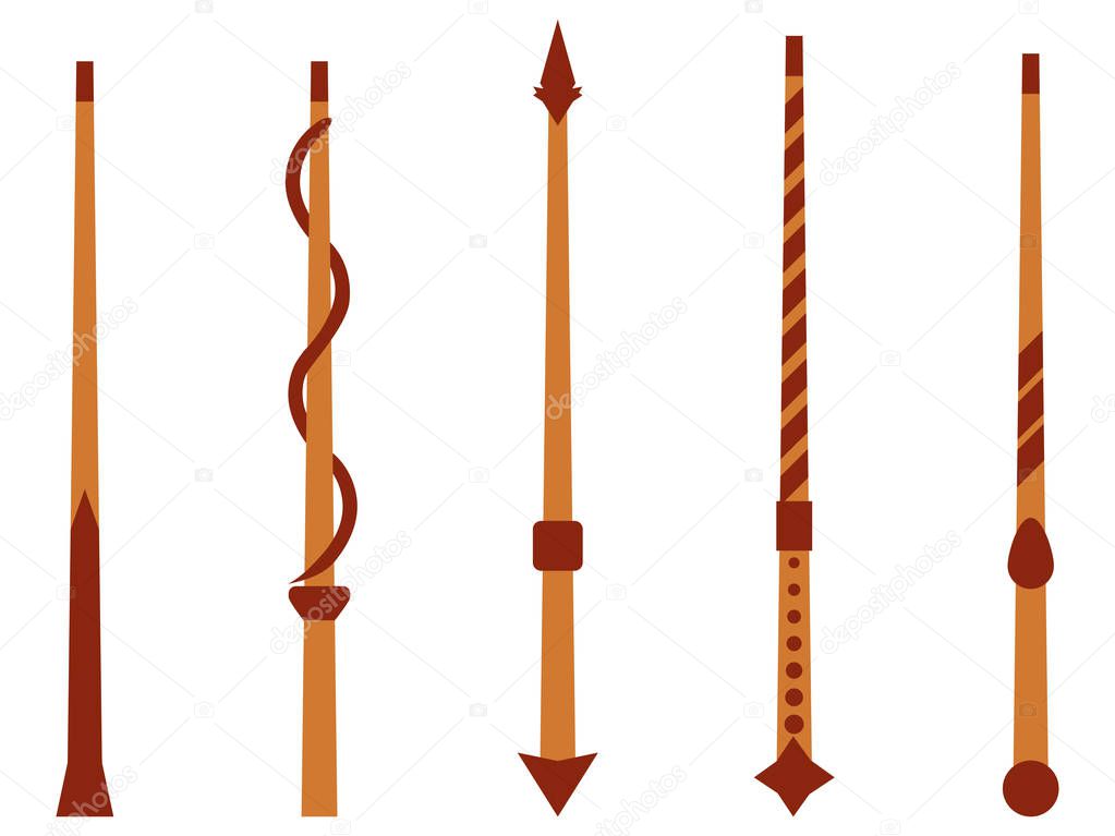 Magic wands. Magic and magical objects. Tool wizard isolated on white background. Vector illustration