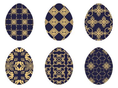 Mutlu paskalyalar. Art deco Paskalya yumurtaları kümesi. Vektör çizim