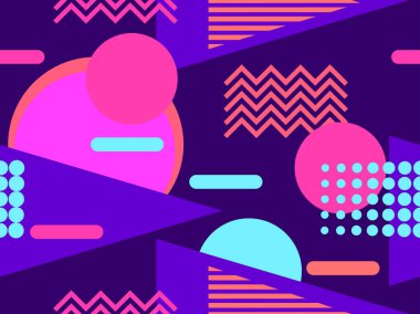 80 lerin memphis tarzda geometrik seamless modeli. Menekşe tonları. Vektör çizim