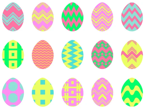 Feliz Pascua. Colección de huevos de Pascua con motivos sobre fondo blanco. Ilustración vectorial — Vector de stock