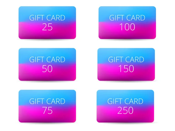 Set di gift card con sfondo sfumato in blu e rosa. Illustrazioni vettoriali — Vettoriale Stock