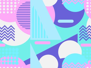 Memphis seamless modeli. Geometrik öğeleri memphis 80 tarzı. Vektör çizim