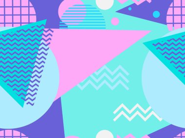 Memphis seamless modeli. Geometrik öğeleri memphis 80 tarzı. Vektör çizim