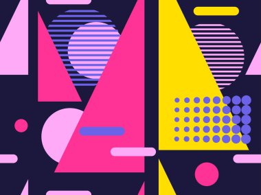 Memphis seamless modeli. Geometrik öğeleri memphis 80 tarzı. Vektör çizim