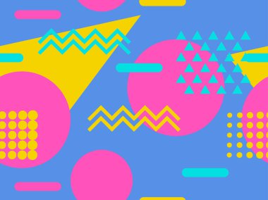 Memphis seamless modeli. Geometrik öğeleri memphis 80 tarzı. Vektör çizim