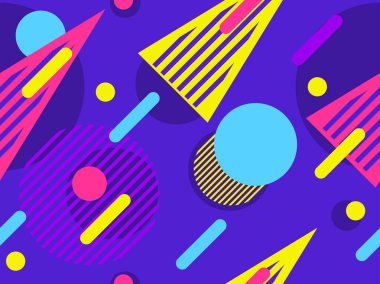 Memphis seamless modeli. Geometrik öğeleri memphis 80 tarzı. Vektör çizim