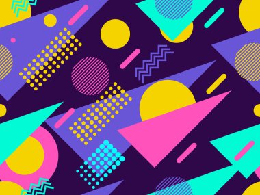 Memphis seamless modeli. Geometrik öğeleri memphis 80 tarzı. Vektör çizim