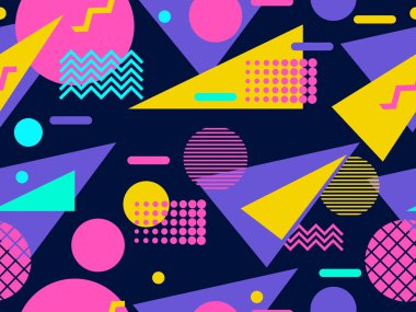 Memphis seamless modeli. Geometrik öğeleri memphis 80 tarzı. Vektör çizim