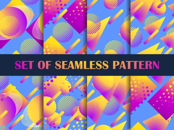 Set van naadloze patroon met kleurrijke vloeibare vormen. Geometrische elementen met gradiënt. Vector illustratie — Stockvector