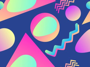 80'lerin memphis tarzında geometrik dikişsiz desen. Sıvı gradyan şekilleri. Vektör çizimi