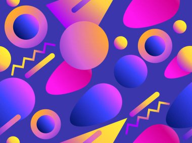 80'lerin memphis tarzında geometrik dikişsiz desen. Sıvı gradyan şekilleri. Vektör çizimi