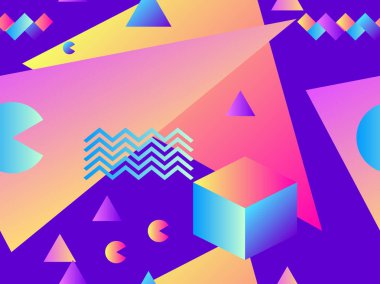 Geometrik şekiller ve degrade ile dikişsiz desen. Promosyon malzemeleri için arka plan. Vektör çizimi