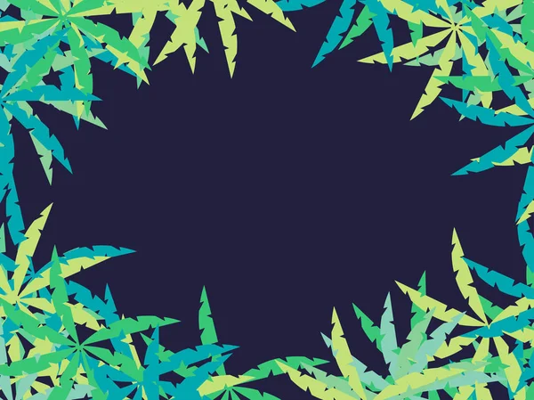 Marco de hojas de palma en verde sobre un fondo oscuro. Plantilla tropical para tarjetas de salud. Ilustración vectorial — Archivo Imágenes Vectoriales