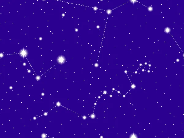 无缝图案星空与仙后座，海德拉和科伦巴星座。恒星和星系团。深空。矢量插图 — 图库矢量图片