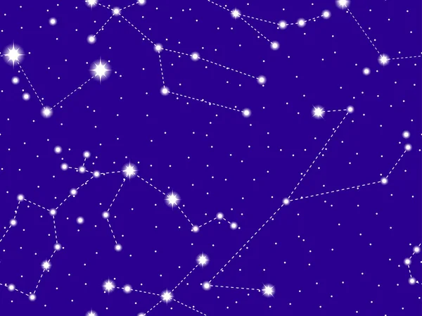 Naadloze patroon sterrenhemel met de constellaties van Waterman, Monoceros en Gemini. Cluster van sterren en melkwegstelsels. Diepe ruimte. Vector illustratie — Stockvector