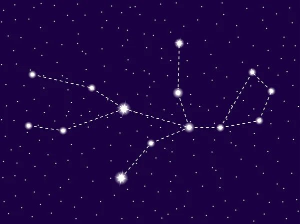 Constellation de la Vierge. Ciel étoilé. Signe du zodiaque. Cluster d'étoiles et de galaxies. Dans l'espace. Illustration vectorielle — Image vectorielle