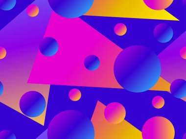 Sıvı degradeile geometrik dikişsiz desen. Üçgenler, daireler ve noktalar. Modaya uygun arka plan. Vektör çizimi