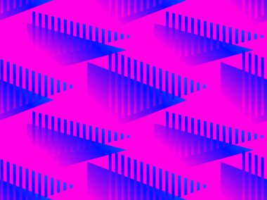 Sıvı degradeile geometrik dikişsiz desen. Pembe arka plan üzerinde mavi degrade üçgenler. Vektör çizimi