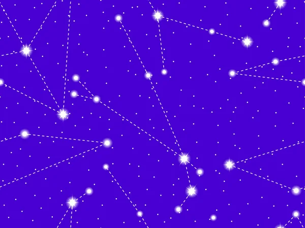 Céu estrelado sem costura padrão com as constelações de Áquila, Áries e Câncer. Conjunto de estrelas e galáxias. Espaço profundo. Ilustração vetorial —  Vetores de Stock