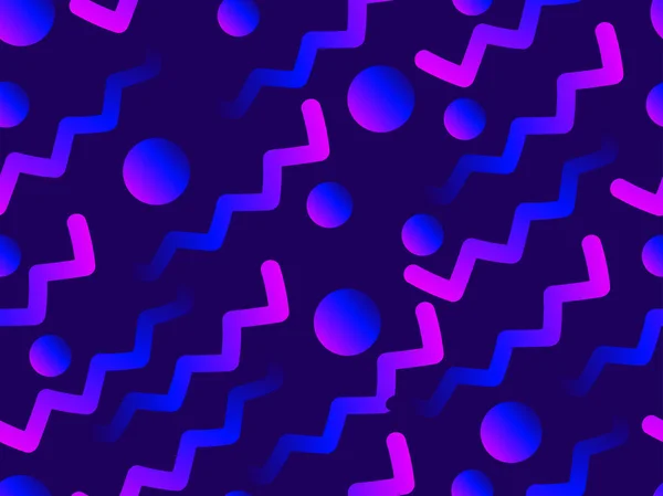 Patrón sin costuras con zigzags, gradiente púrpura. Formas geométricas holográficas, estilo retro de los años 80. Ilustración vectorial — Vector de stock