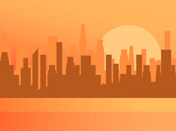 All'alba della città. Contorno di grattacieli, panorama della città. Illustrazione vettoriale — Vettoriale Stock