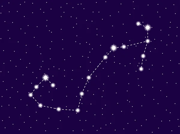 Constelación de Escorpio. Cielo nocturno estrellado. Signo del zodíaco. Racimo de estrellas y galaxias. Espacio profundo. Ilustración vectorial — Vector de stock