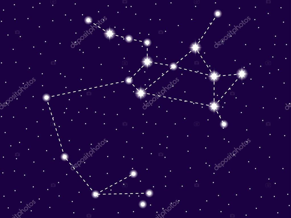 Sagittarius constellation. Starry night sky. Zodiac sign. Cluster of stars and galaxies. Deep space. Vector illustration