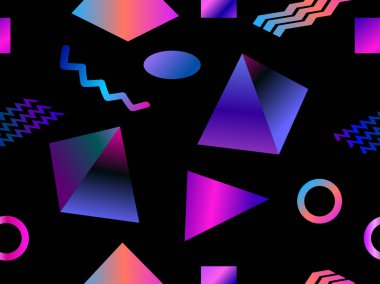 Memphis Dikişsiz desen. 80 ' lerin tarzında geometrik şekiller, izometrik. Baskı için arka plan. Vektör Illustration