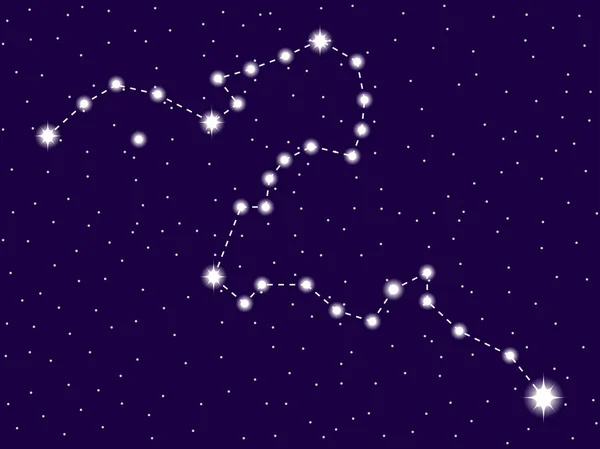 Constelação de Eridanus. Céu estrelado noturno. Signo do zodíaco. Conjunto de estrelas e galáxias. Espaço profundo. Ilustração vetorial — Vetor de Stock