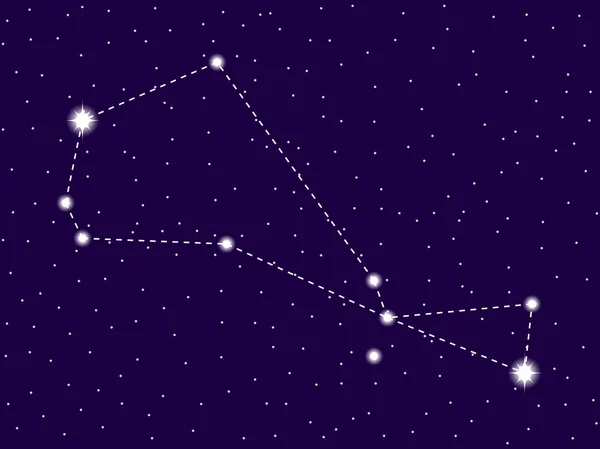 Constelação de Piscis Austrinus. Céu estrelado noturno. Signo do zodíaco. Conjunto de estrelas e galáxias. Espaço profundo. Ilustração vetorial — Vetor de Stock