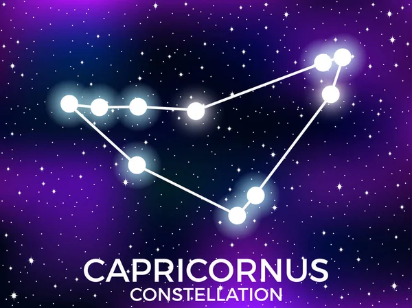 Capricornus Constellation. Starry Night Sky. Cluster van sterren en melkwegstelsels. Diepe ruimte. Vector illustratie — Stockvector