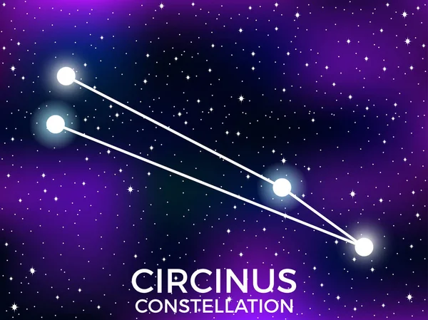 Constelación de Circino. Cielo nocturno estrellado. Signo del zodíaco. Racimo de estrellas y galaxias. Espacio profundo. Ilustración vectorial — Vector de stock