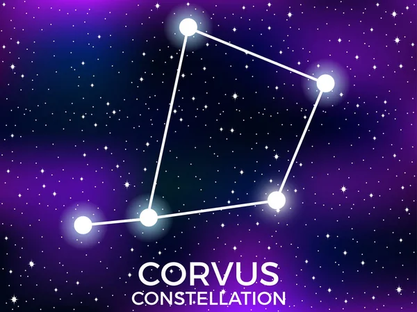 Sterrenbeeld Corvus. Starry Night Sky. Cluster van sterren en melkwegstelsels. Diepe ruimte. Vector illustratie — Stockvector