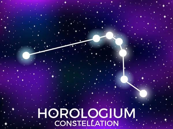 Horologium sterrenbeeld. Starry Night Sky. Sterrenbeeld. Cluster van sterren en melkwegstelsels. Diepe ruimte. Vector illustratie — Stockvector