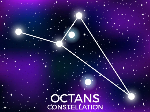 Octans Constellation. Starry Night Sky. Cluster van sterren en melkwegstelsels. Diepe ruimte. Vector illustratie — Stockvector