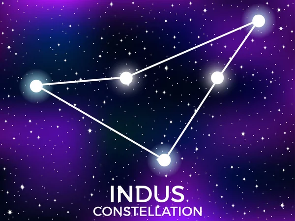 Indus Constellation. Starry Night Sky. Cluster van sterren en melkwegstelsels. Diepe ruimte. Vector illustratie — Stockvector